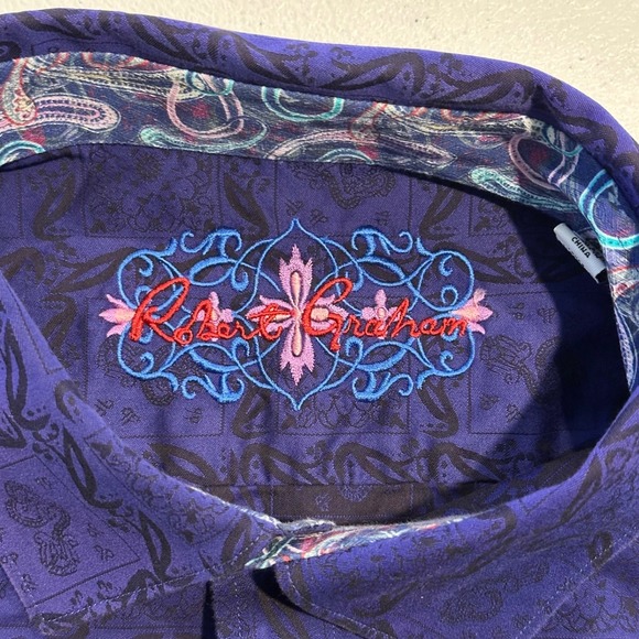 Robert Graham Men's 2XL Classic Fit Button Down Shirt Purple Paisley Print - Picture 4 of 13